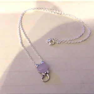 Rose quartz sterling silver kitty necklace